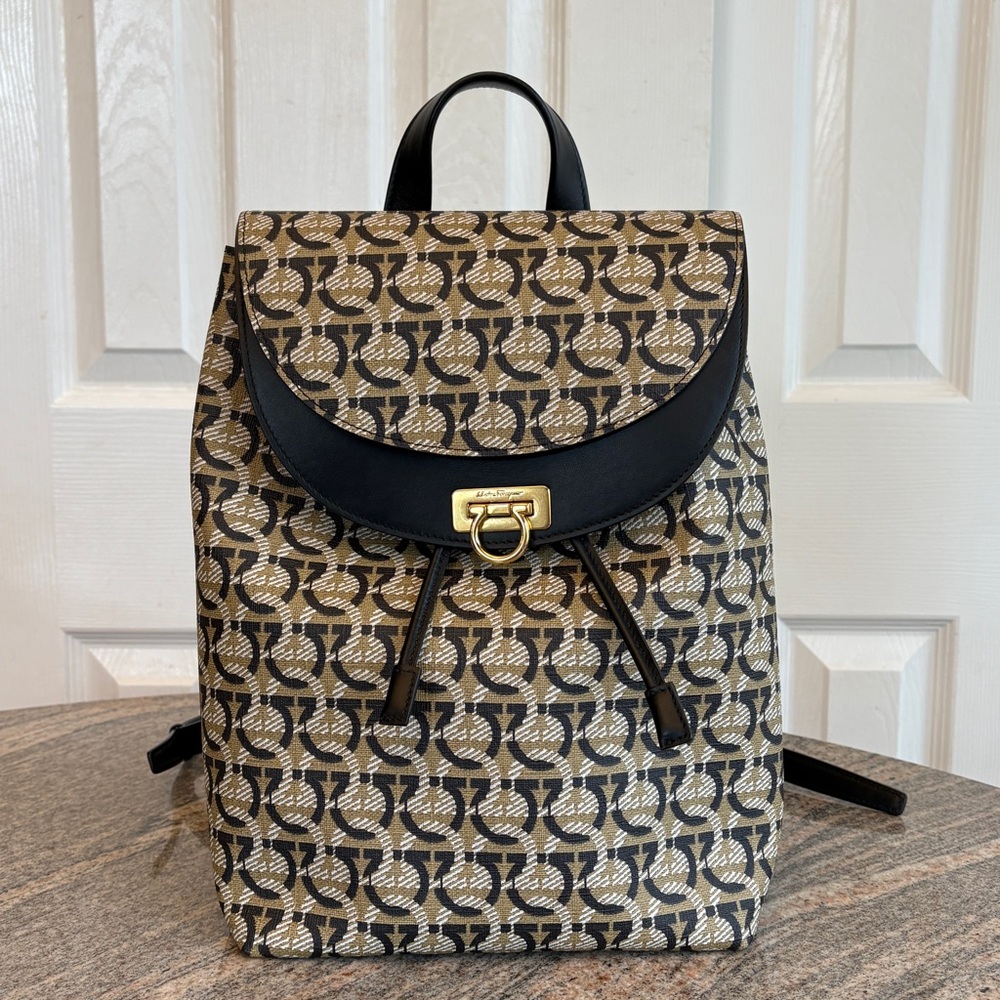 Salvatore Ferragamo - Gancini Backpack PVC Leather Beige Gold